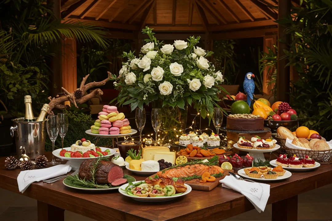 Mesa de gastronomia do Réveillon Paradiso